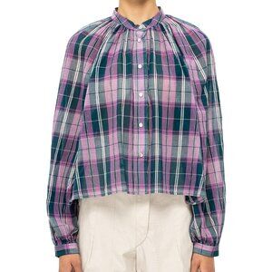 Isabel Marant Etoile Blandine Voile Shirt in Petrol Check Size 6 NWT